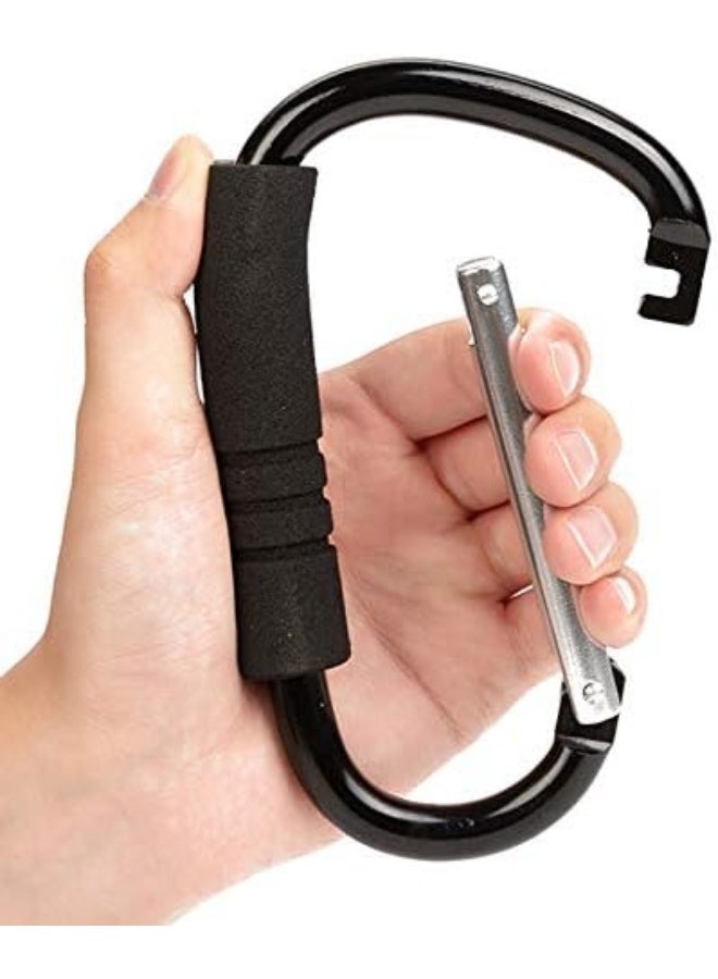 Funbliss Large Buggy Clip 2 Pack 6.6”, Pram Pushchair Stroller Clip, Shopping Accessories Bag Holder Hook Black - Image 1